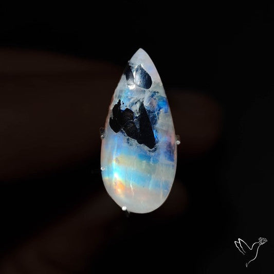 Rainbow Moonstone With Black Tourmaline Inclusions
