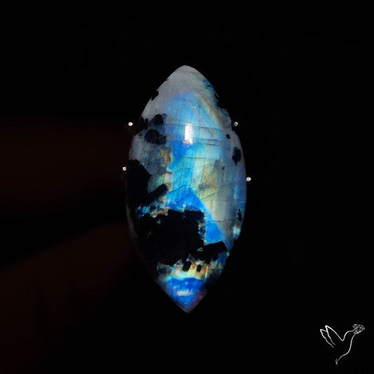 Rainbow Moonstone With Black Tourmaline Inclusions