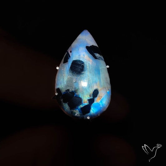 Rainbow Moonstone With Black Tourmaline Inclusions