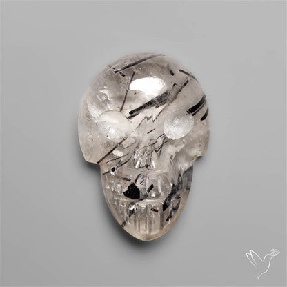 Black Tourmaline In Quartz Skull Carving