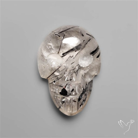 Black Tourmaline In Quartz Skull Carving