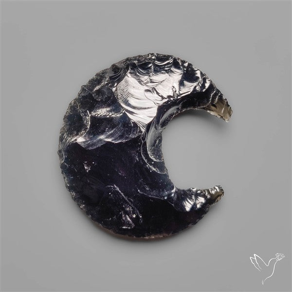 Black Obsidian Crescent Etched