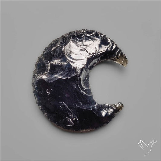 Black Obsidian Crescent Etched