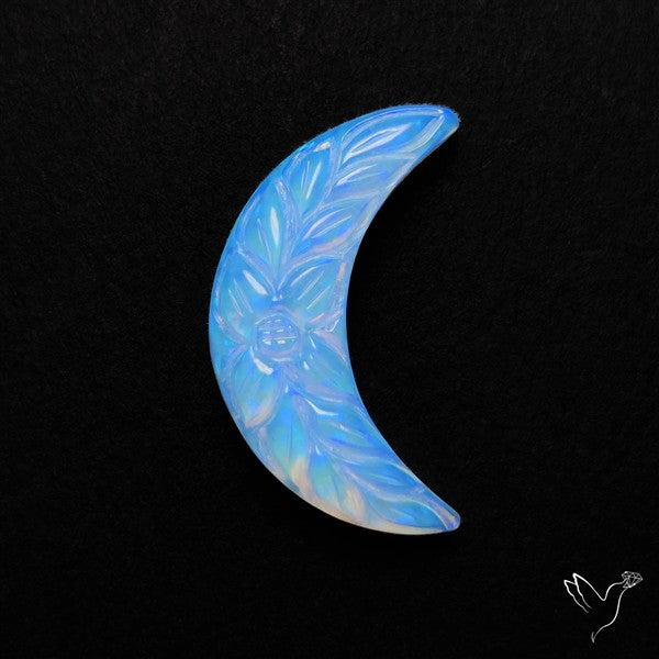 Mughal Carved Blue Opalite Crescent
