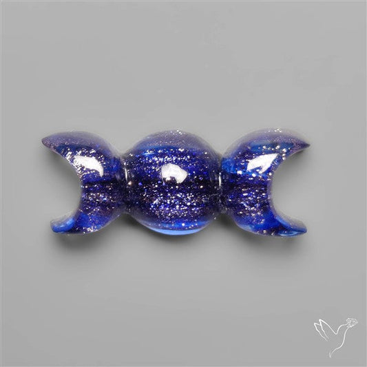 Blue Goldstone Triple Moon Carving