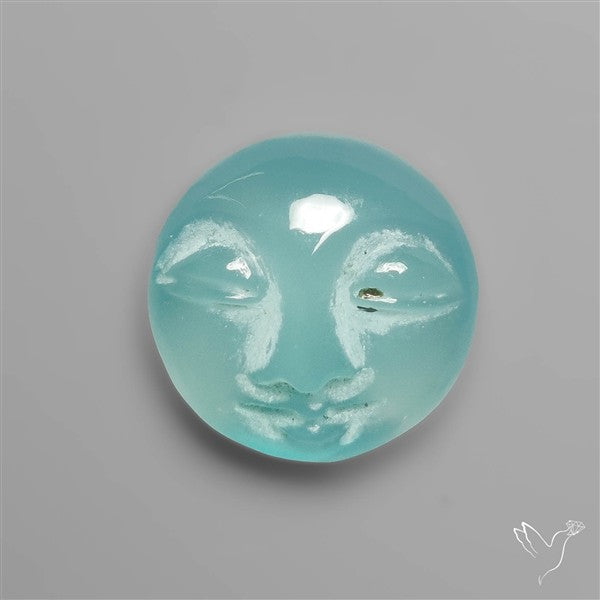 Aqua Chalcedony Moonface Carving