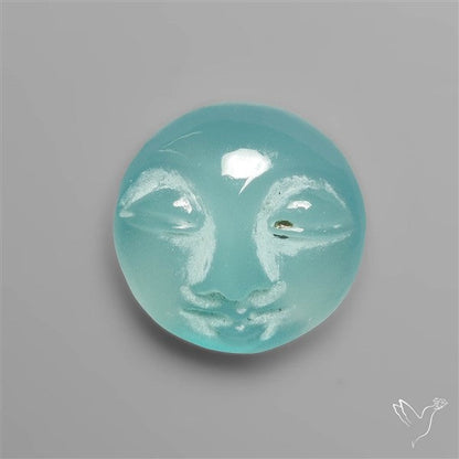 Aqua Chalcedony Moonface Carving