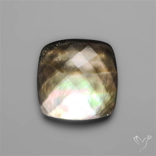 Checkerboard Cut Himalayan Quartz With Black Mother Of Pearl Doublet
