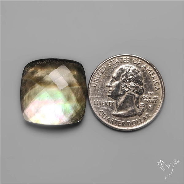Checkerboard Cut Himalayan Quartz With Black Mother Of Pearl Doublet