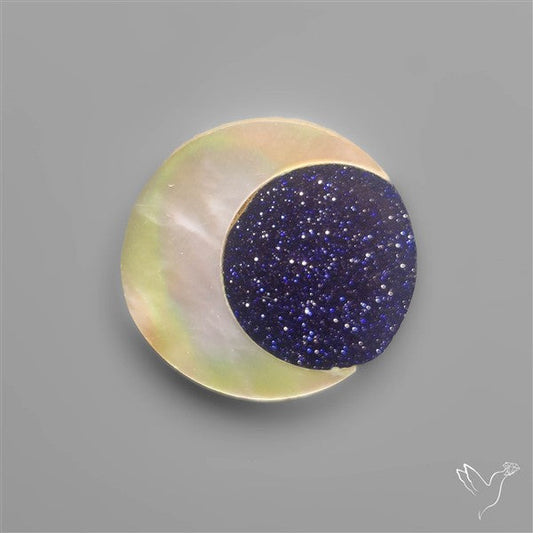 Mother Of Pearl Crescent Inlay In Blue Goldstone