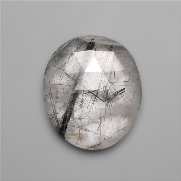 Rose Cut Black Tourmalinated Quartz Cabochon
