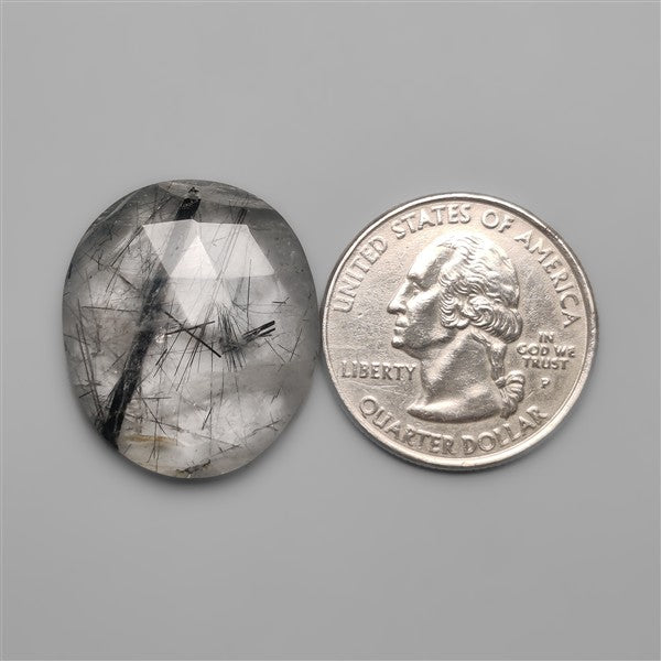 Rose Cut Black Tourmalinated Quartz Cabochon