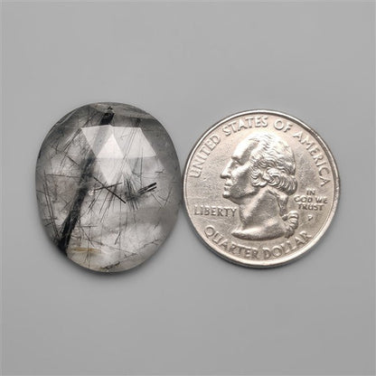 Rose Cut Black Tourmalinated Quartz Cabochon