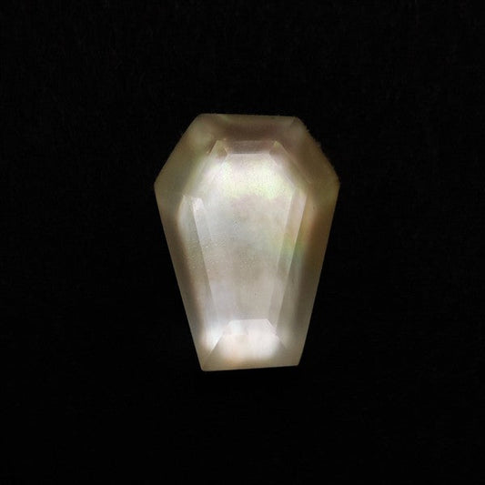 Rose Cut Quartz With Mother Of Pearl Doublet Coffin Carving