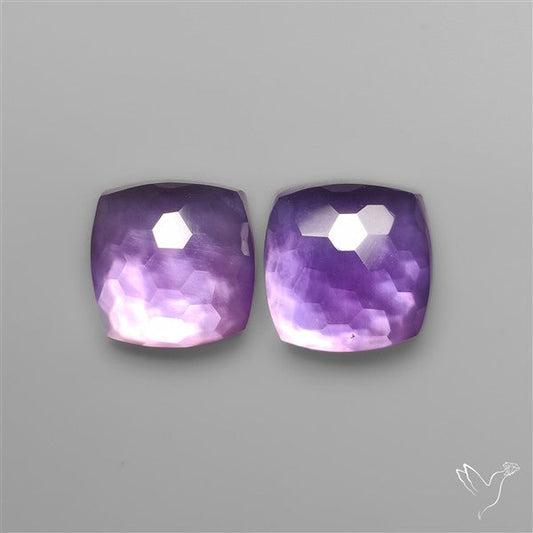 Honeycomb Cut Amethyst With Mother Of Pearl Doublets Pair
