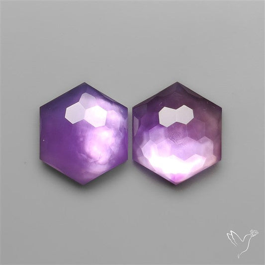 Honeycomb Cut Amethyst With Mother Of Pearl Doublets Pair
