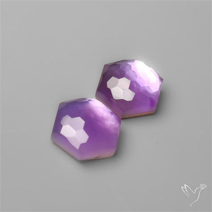 Honeycomb Cut Amethyst With Mother Of Pearl Doublets Pair