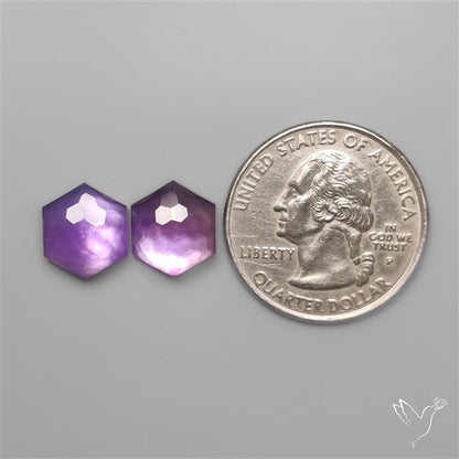 Honeycomb Cut Amethyst With Mother Of Pearl Doublets Pair