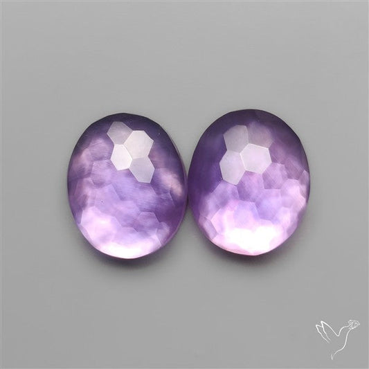 Honeycomb Cut Amethyst With Mother Of Pearl Doublets Pair