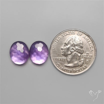 Honeycomb Cut Amethyst With Mother Of Pearl Doublets Pair