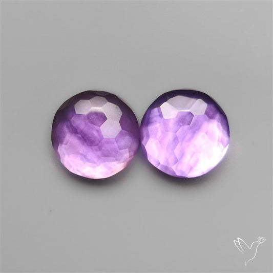 Honeycomb Cut Amethyst With Mother Of Pearl Doublets Pair