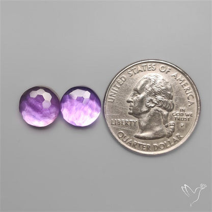 Honeycomb Cut Amethyst With Mother Of Pearl Doublets Pair