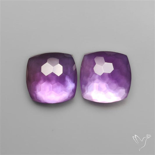 Honeycomb Cut Amethyst With Mother Of Pearl Doublets Pair