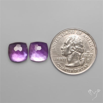 Honeycomb Cut Amethyst With Mother Of Pearl Doublets Pair