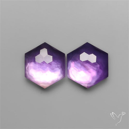 Honeycomb Cut Amethyst With Mother Of Pearl Doublets Pair