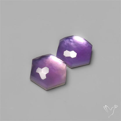 Honeycomb Cut Amethyst With Mother Of Pearl Doublets Pair