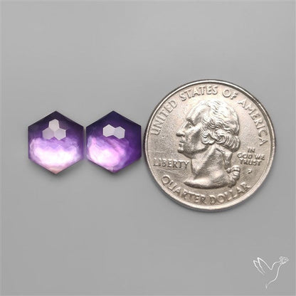 Honeycomb Cut Amethyst With Mother Of Pearl Doublets Pair