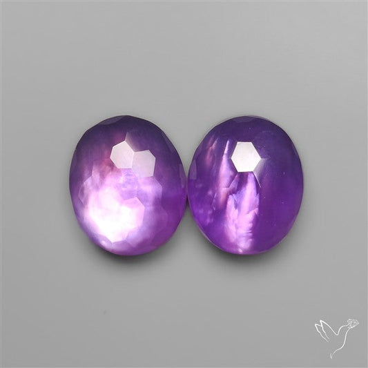 Honeycomb Cut Amethyst With Mother Of Pearl Doublets Pair