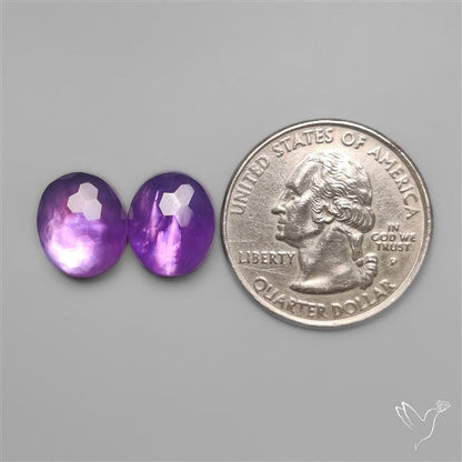 Honeycomb Cut Amethyst With Mother Of Pearl Doublets Pair