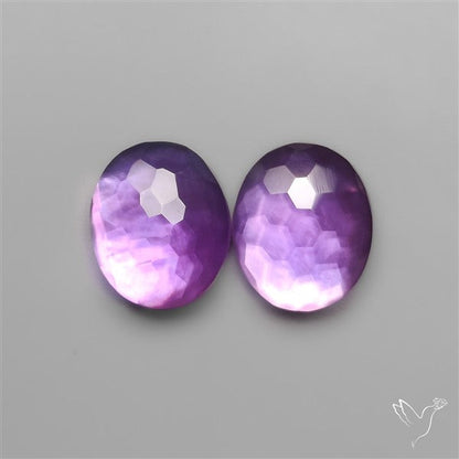 Honeycomb Cut Amethyst With Mother Of Pearl Doublets Pair