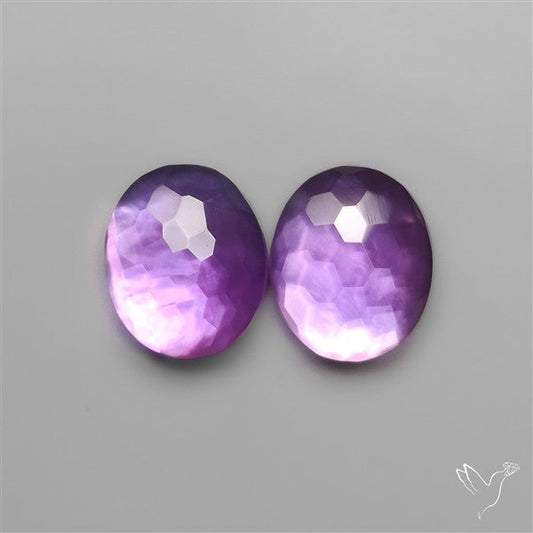 Honeycomb Cut Amethyst With Mother Of Pearl Doublets Pair