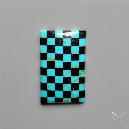 Kingman Turquoise Checker Inlay Black Onyx