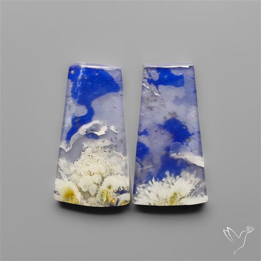 Lapis Lazuli With White Plume Agate Doublets Pair