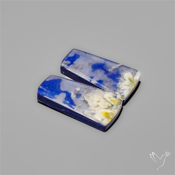 Lapis Lazuli With White Plume Agate Doublets Pair