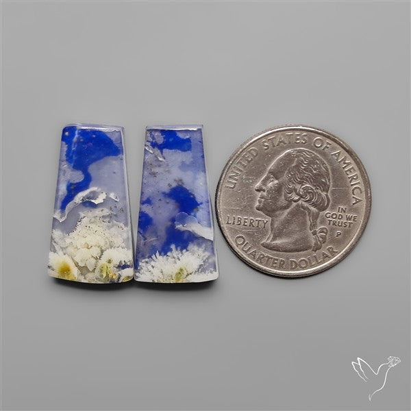 Lapis Lazuli With White Plume Agate Doublets Pair