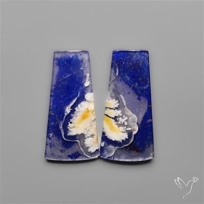 Lapis Lazuli With White Plume Agate Doublets Pair