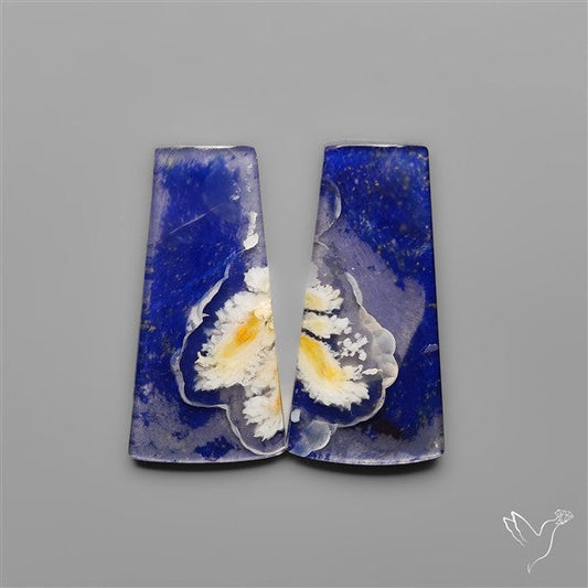Lapis Lazuli With White Plume Agate Doublets Pair