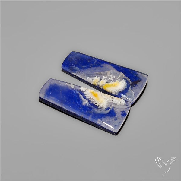 Lapis Lazuli With White Plume Agate Doublets Pair