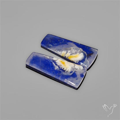Lapis Lazuli With White Plume Agate Doublets Pair