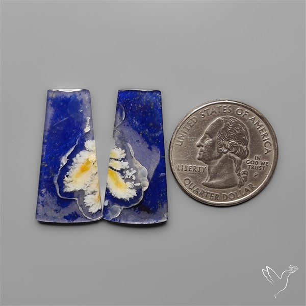 Lapis Lazuli With White Plume Agate Doublets Pair