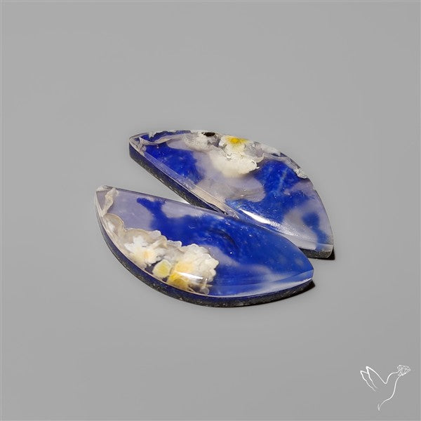 Lapis Lazuli With White Plume Agate Doublets Pair