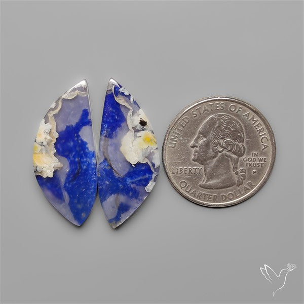 Lapis Lazuli With White Plume Agate Doublets Pair