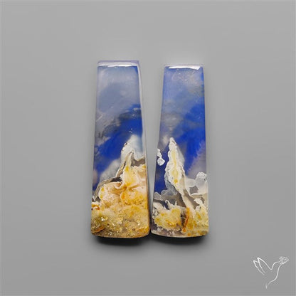 Lapis Lazuli With White Plume Agate Doublets Pair