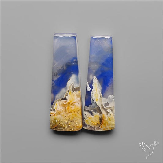 Lapis Lazuli With White Plume Agate Doublets Pair