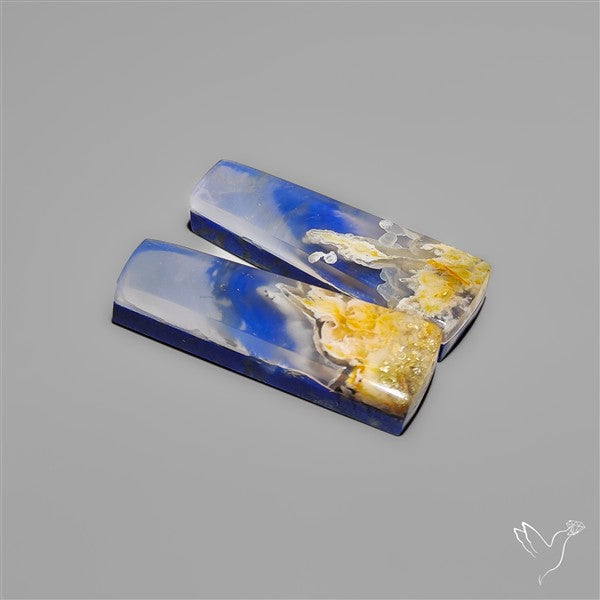 Lapis Lazuli With White Plume Agate Doublets Pair