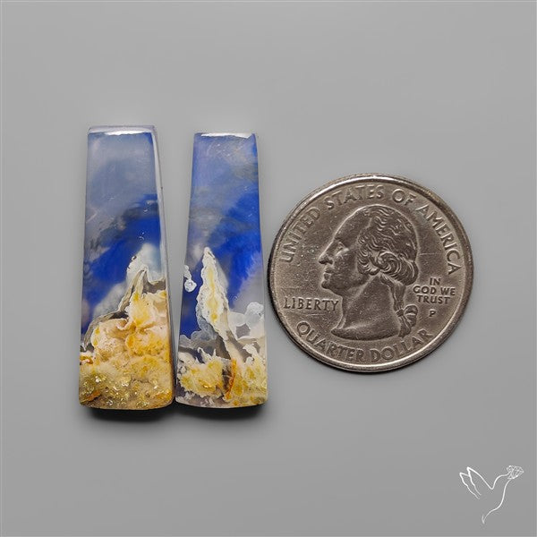 Lapis Lazuli With White Plume Agate Doublets Pair